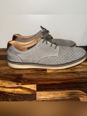 Johnston & Murphy Grey Woven Leather Lace-Up Oxfords